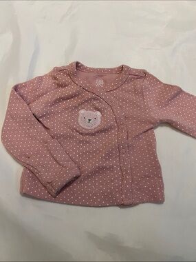 “Bundle 10/$13” Carters newborn Pink Polka Dot Baby girl Cardigan Bear Patch